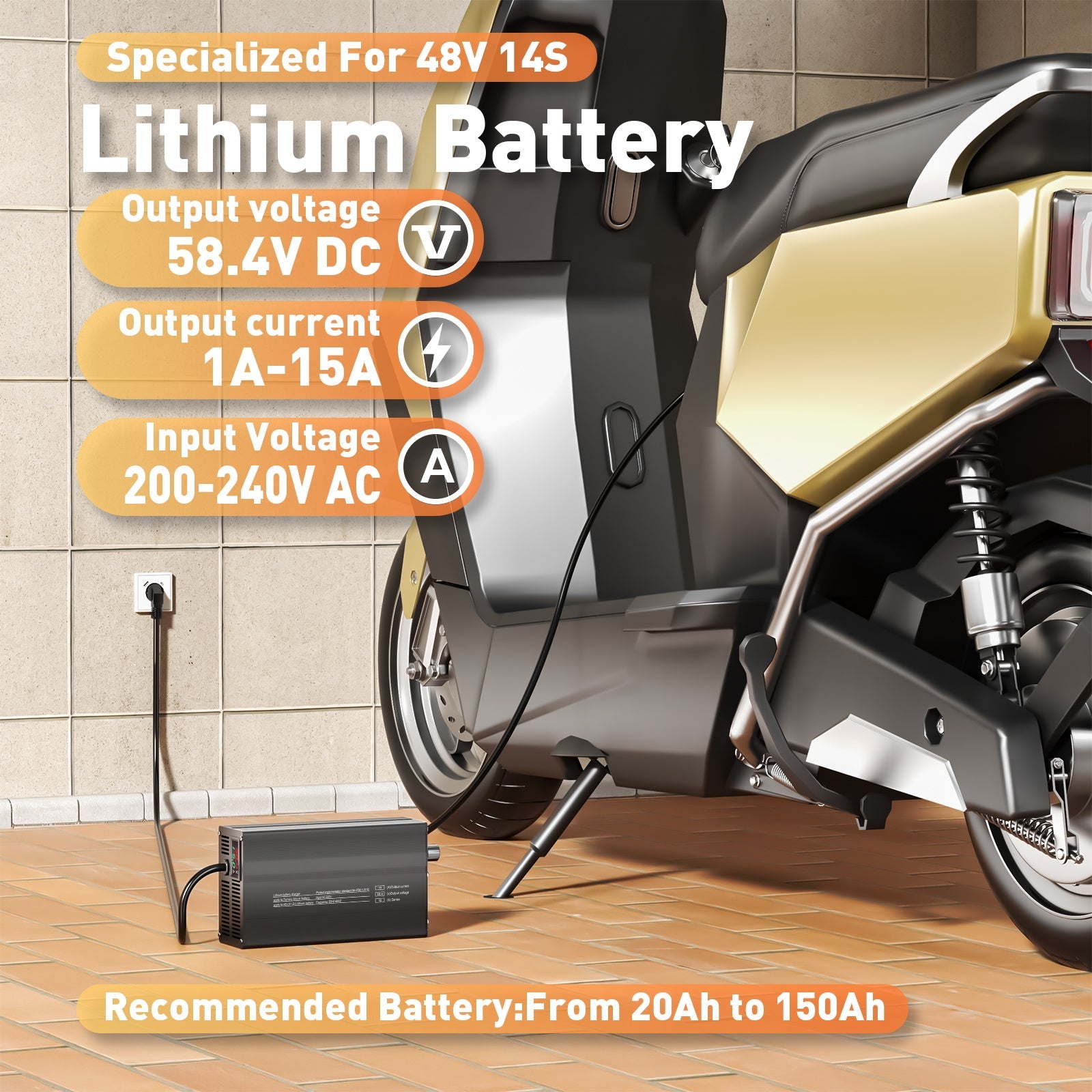 Suraziki 58,4 V 1-15 A Einstellbarer Strom Lithium LiFePO4 Batterieladegerät für 16S 51,2 V (48 V) LiFePO4-Batterie, Kühllüfter, Gehäuse aus Aluminiumlegierung, LCD-Display