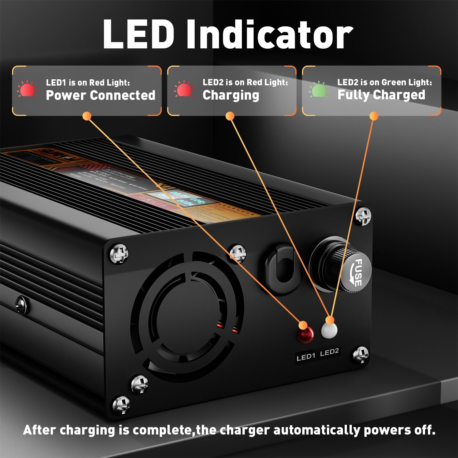 Suraziki Lithium-Akkuladegerät 75,6 V, 2 A, für 66,6 V Lithium-Ionen-Polymer-Akkus, LED-Anzeige, vollständiger Schutz, Gehäuse aus Aluminiumlegierung