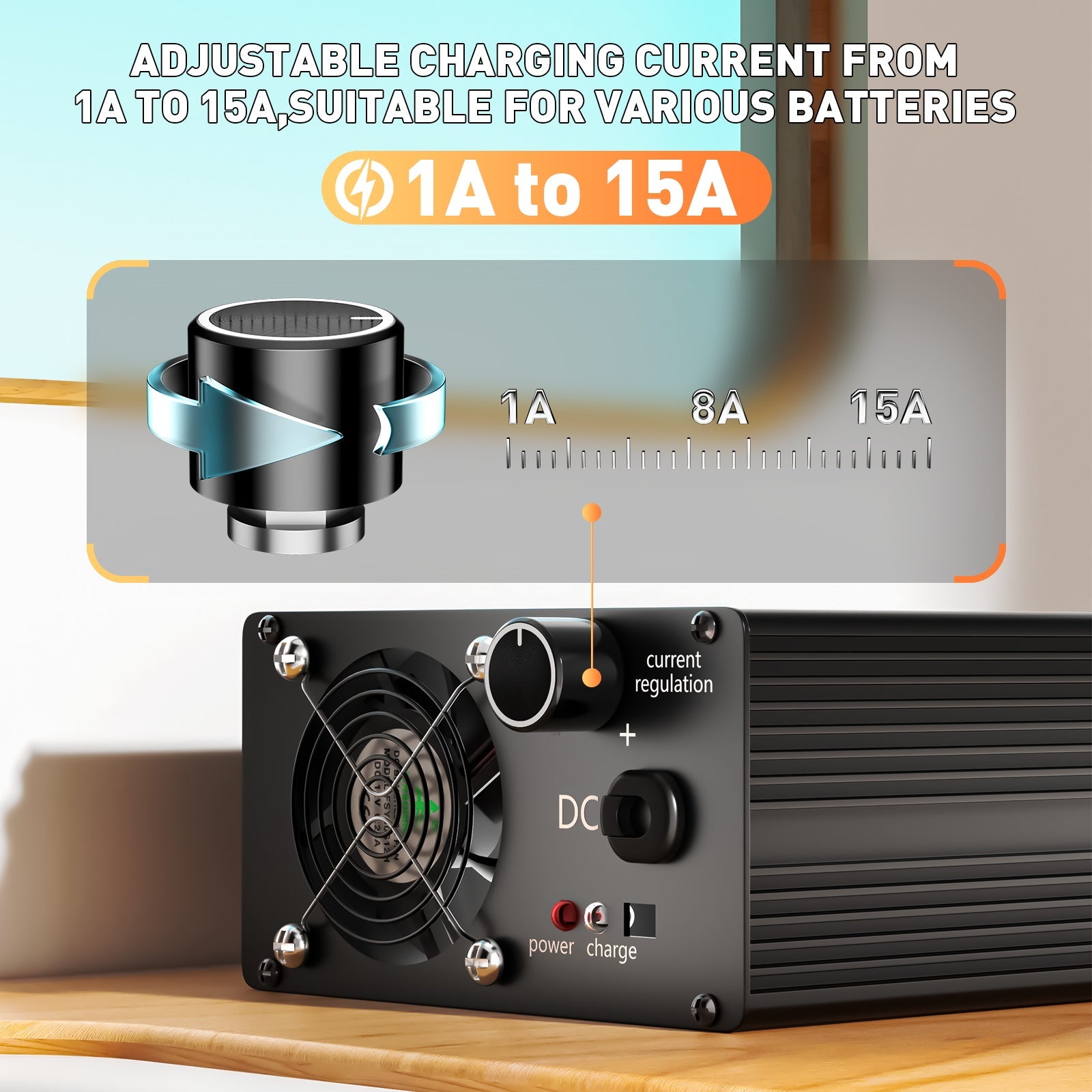 Suraziki 58,4 V 1-15 A Einstellbarer Strom Lithium LiFePO4 Batterieladegerät für 16S 51,2 V (48 V) LiFePO4-Batterie, Kühllüfter, Gehäuse aus Aluminiumlegierung, LCD-Display