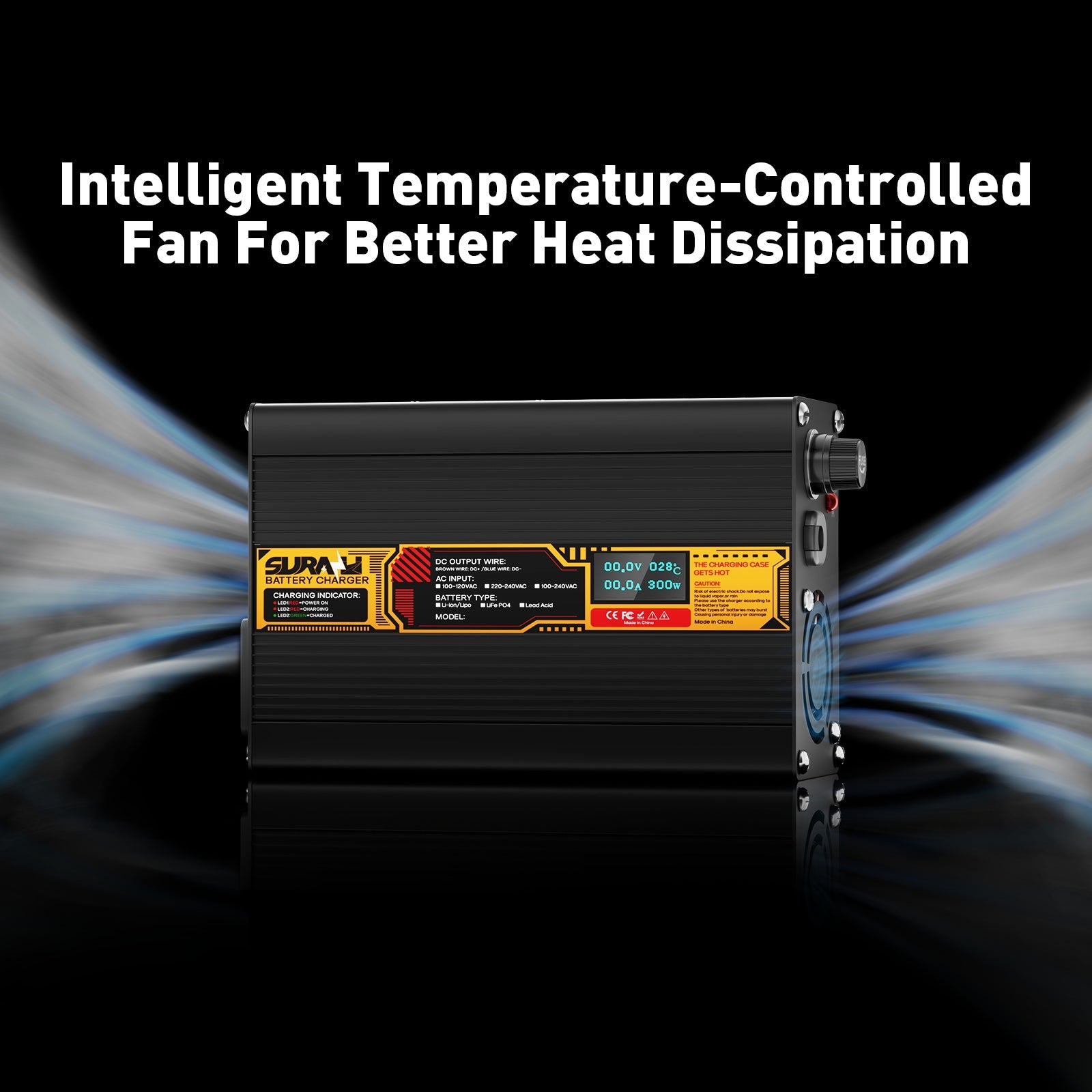 Suraziki Blei-Säure-Batterie, 60 V, 3 A, Batterieladegerät für 60 V Blei-Säure-AGM-GEL-Deep-Cycle- und Autostart-Batterien, LED-Anzeige, vollständiger Schutz, Gehäuse aus Aluminiumlegierung