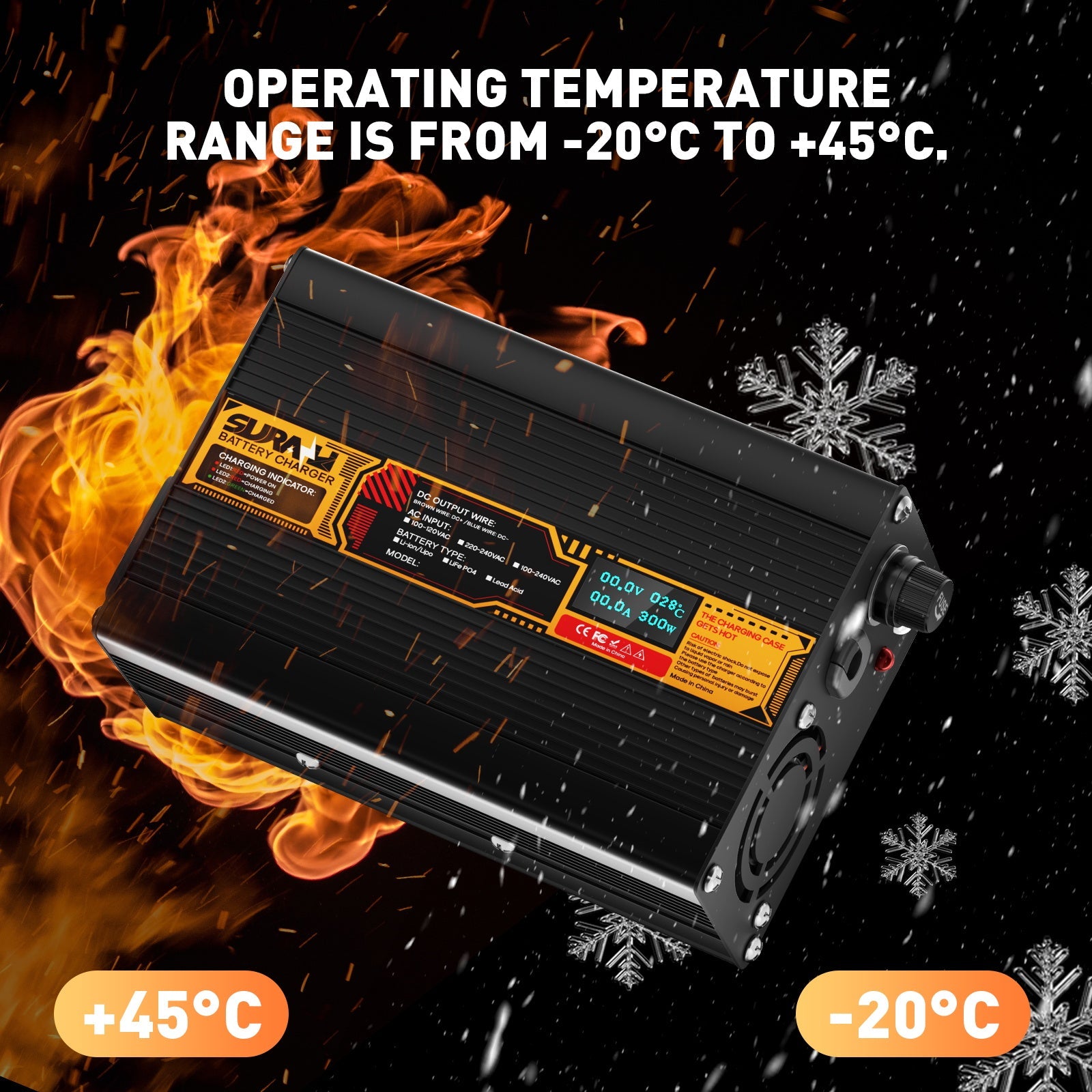 Suraziki Lithium-Akkuladegerät 75,6 V, 2 A, für 66,6 V Lithium-Ionen-Polymer-Akkus, LED-Anzeige, vollständiger Schutz, Gehäuse aus Aluminiumlegierung