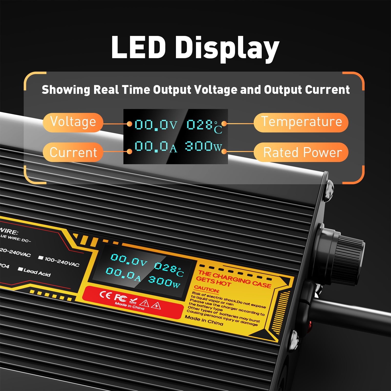 Suraziki Lithium-Akkuladegerät 75,6 V, 2 A, für 66,6 V Lithium-Ionen-Polymer-Akkus, LED-Anzeige, vollständiger Schutz, Gehäuse aus Aluminiumlegierung