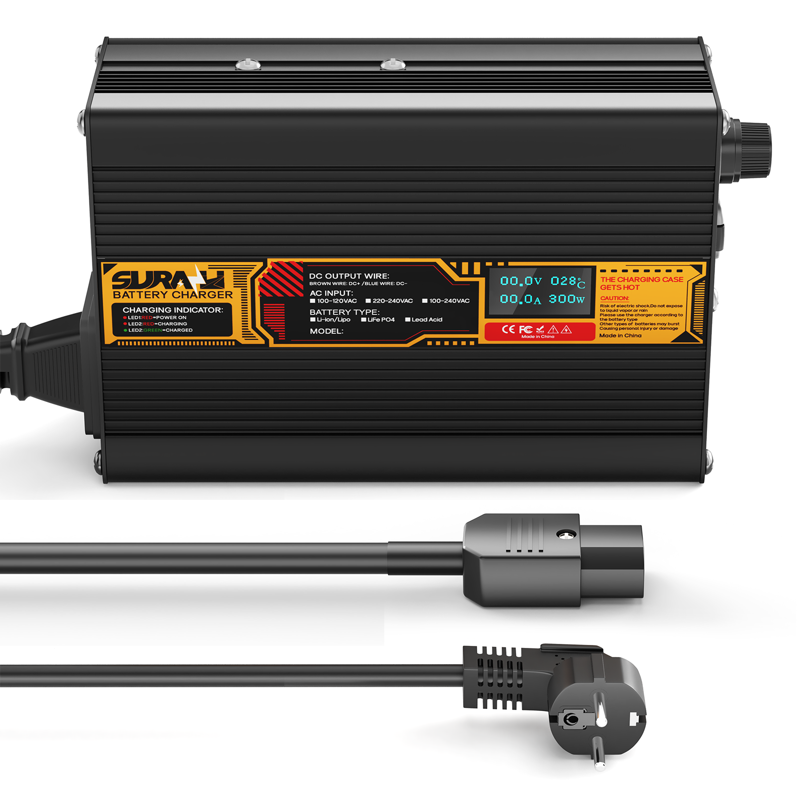 Suraziki Lithium 79,8 V 2 A Batterieladegerät für 70,3 V Lithium-Ionen-Polymerbatterien, LED-Anzeige, vollständiger Schutz, Gehäuse aus Aluminiumlegierung