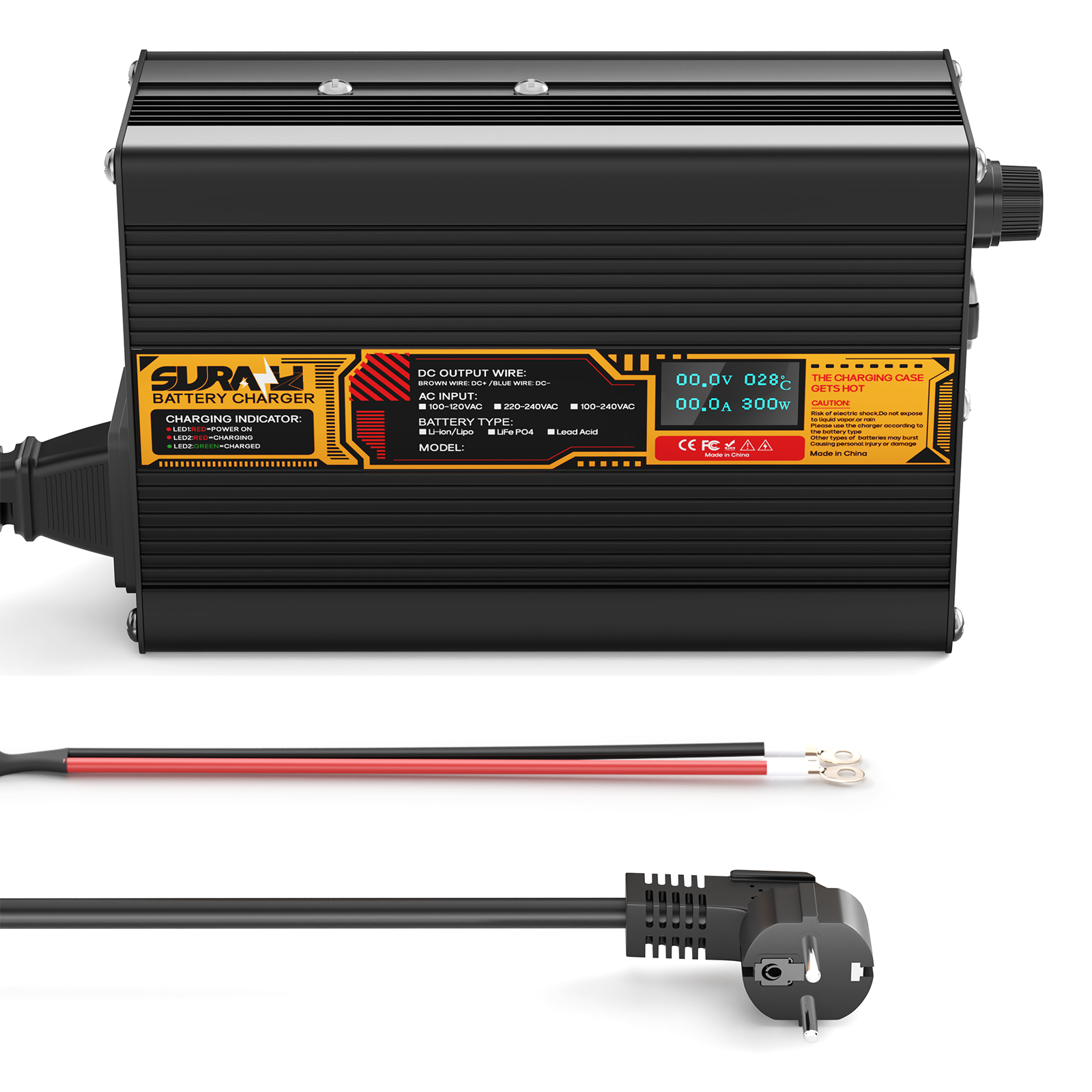 Suraziki Lithium 84V 3A Battery Charger for 74V 72V Lithium-ion polymer batteries, LED Display, Full Protection，Aluminum alloy shell