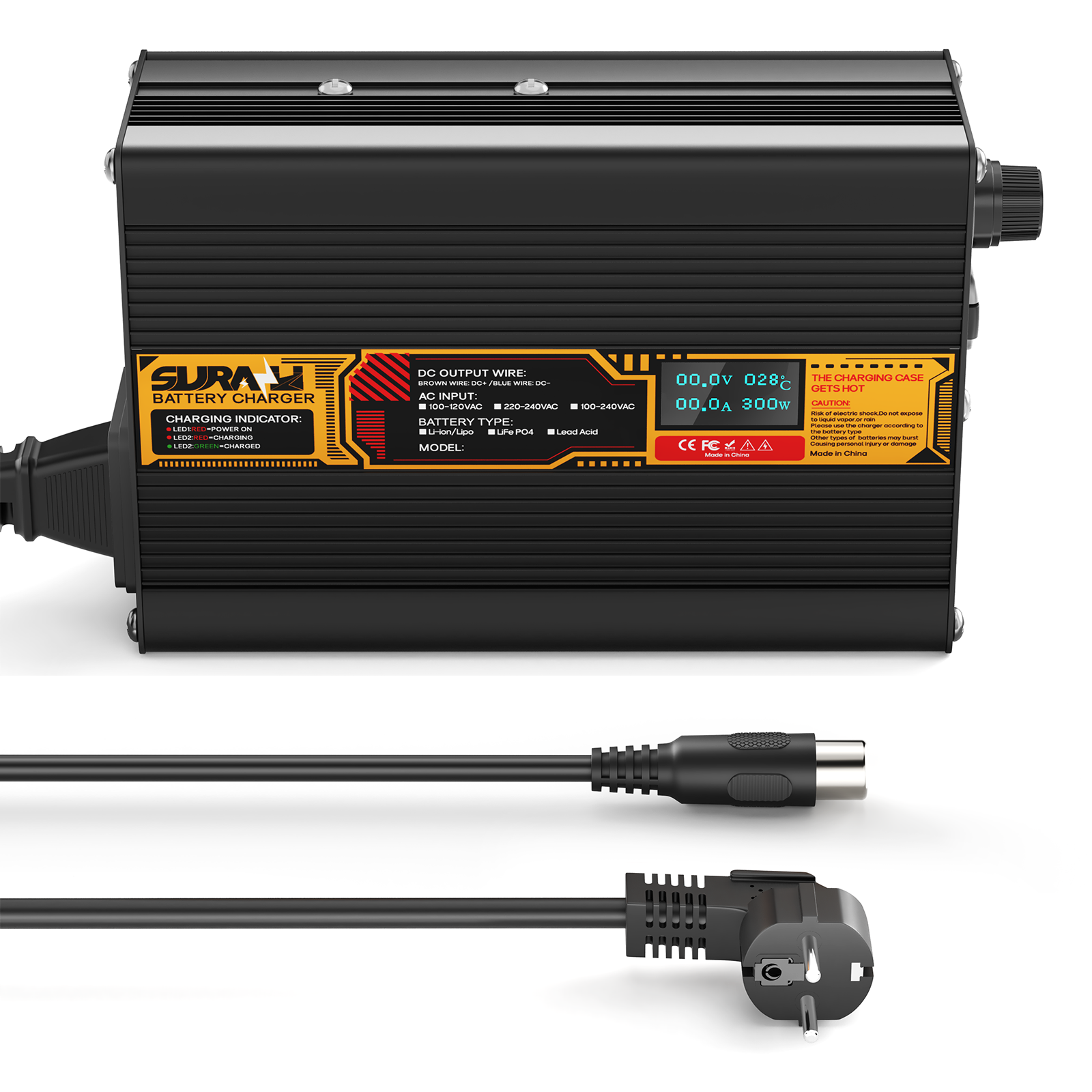 Suraziki Lithium 79,8 V 2 A Batterieladegerät für 70,3 V Lithium-Ionen-Polymerbatterien, LED-Anzeige, vollständiger Schutz, Gehäuse aus Aluminiumlegierung