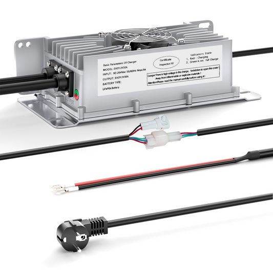 Suraziki 24 V 30 A Lithium-Lifepo4-Batterieladegerät, 29,2 V Ladespannung für 24 V (25,6 V) 8S Batterie, wasserdicht, 0V BMS-Aktivierung, mit Verriegelungskabel für Elektrofahrzeuge, E-Bikes und Golfwagen