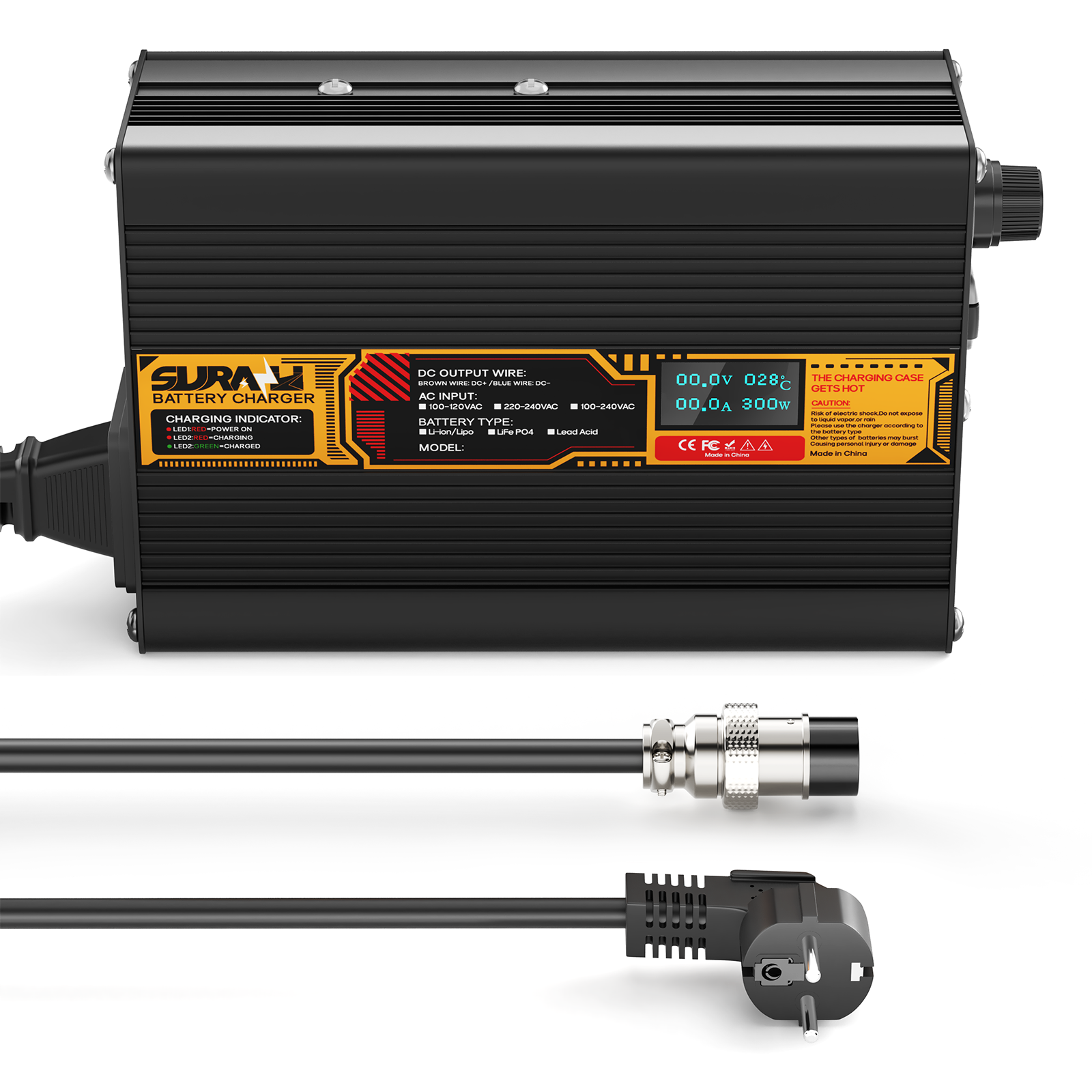 Suraziki LiFePO4 58.4V 4A Battery Charger for 48V/51.2V Lithium Iron Phosphate Batteries, LED Display, Full Protection