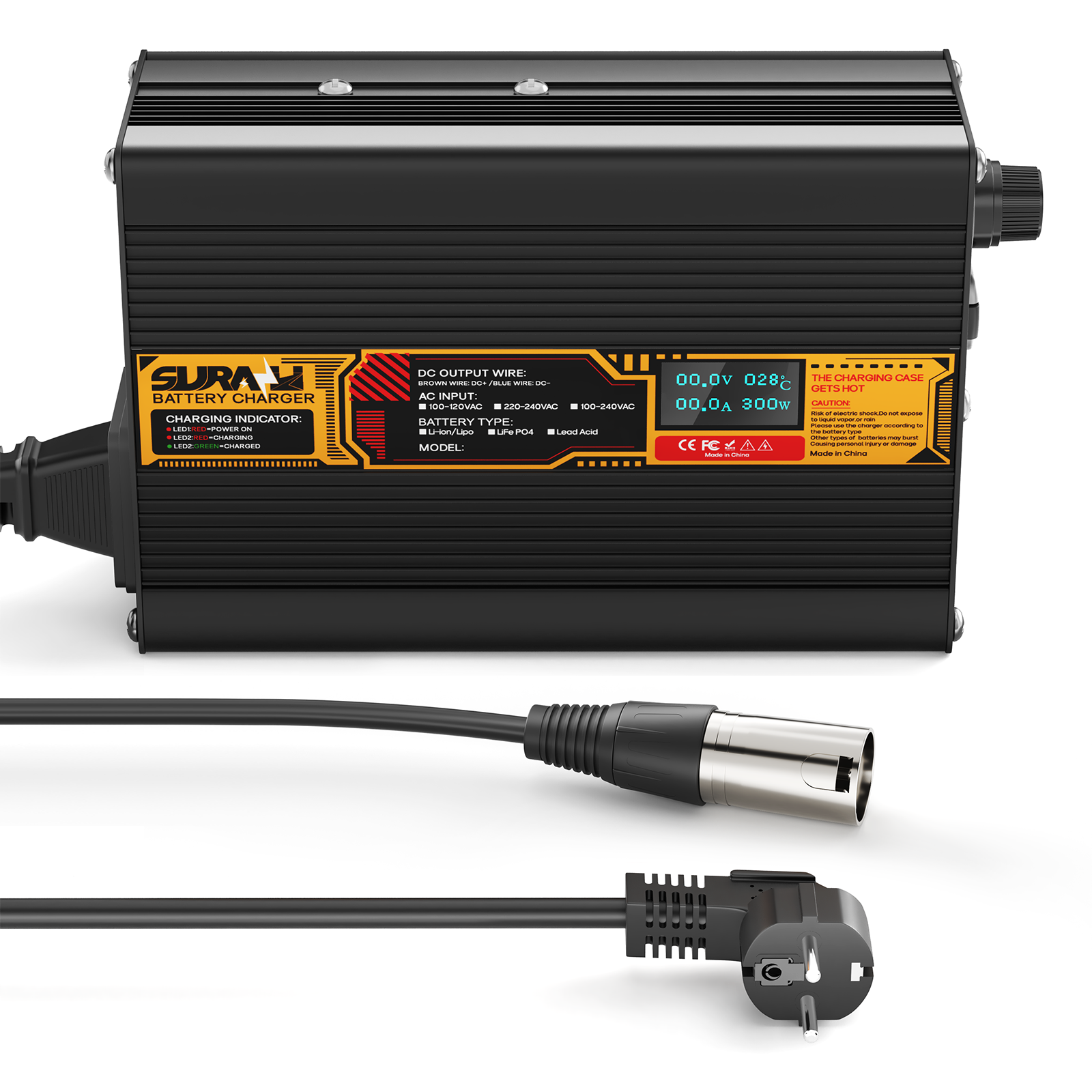 Suraziki Lithium 79,8 V 2 A Batterieladegerät für 70,3 V Lithium-Ionen-Polymerbatterien, LED-Anzeige, vollständiger Schutz, Gehäuse aus Aluminiumlegierung