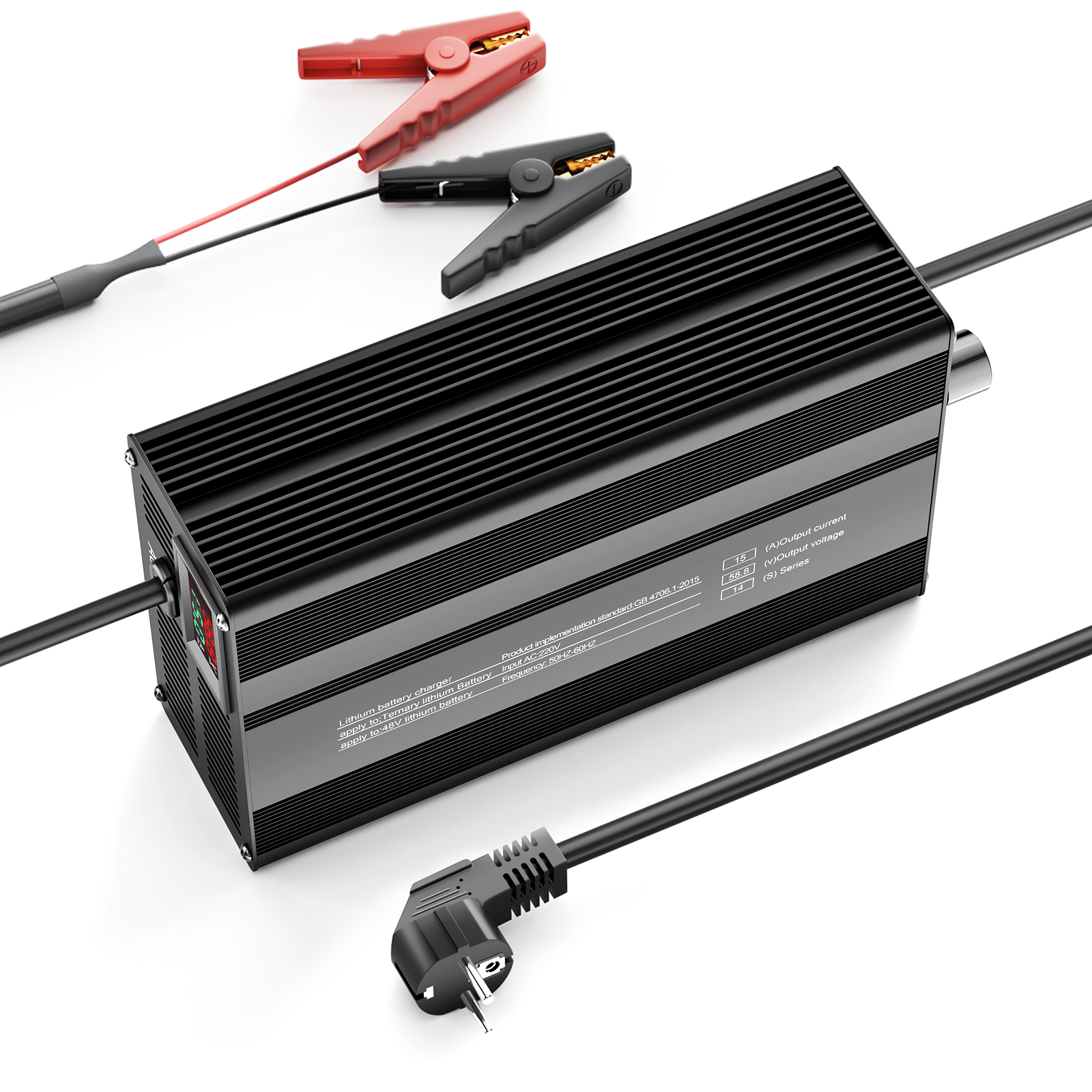 Suraziki 58,8 V 1-15 A Strom einstellbares Lithium-Batterieladegerät für 14S 51,8 V Li-Ionen-/ternäre Lithium-/Polymer-Batterien, E-Bike-Scooter-Batterieladegerät