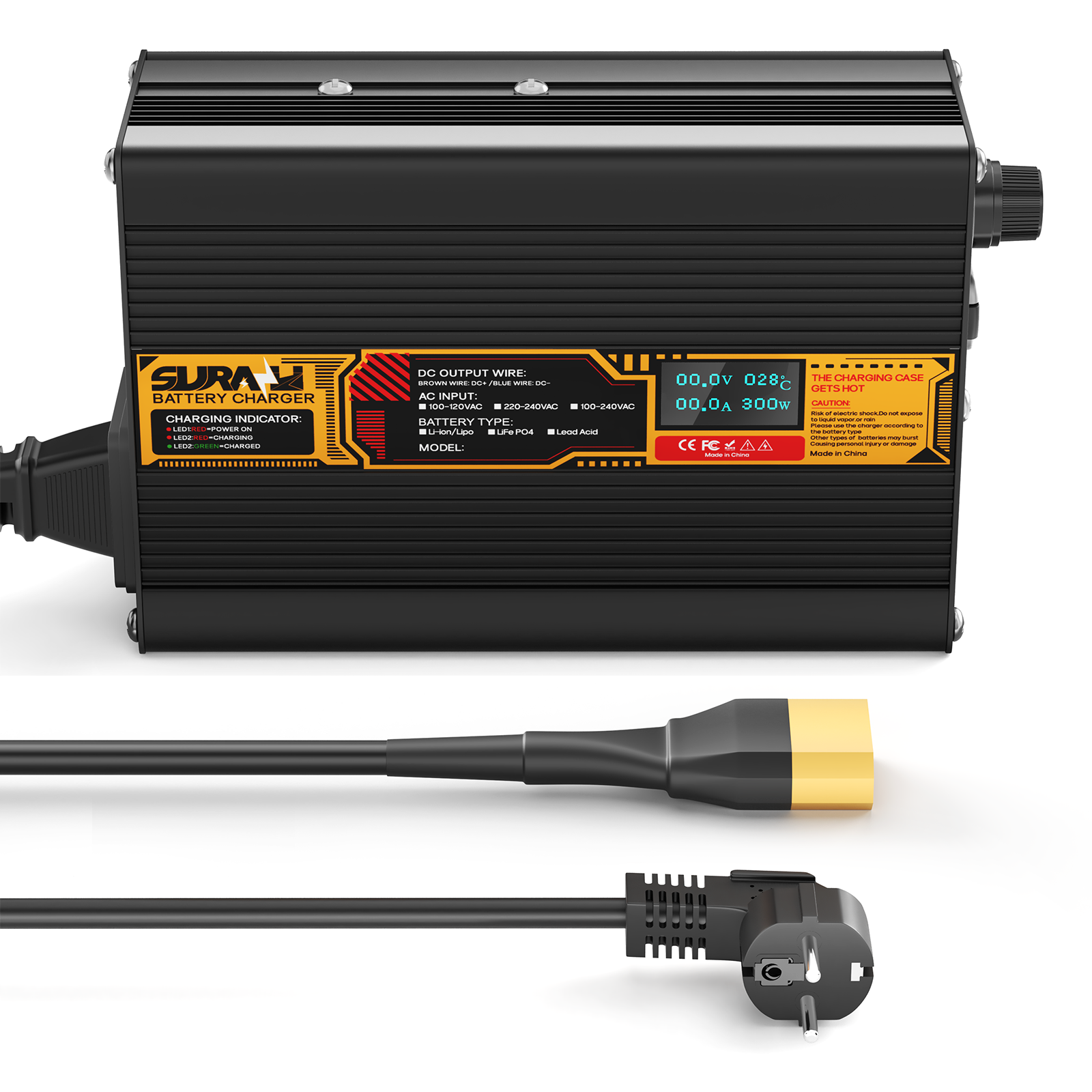 Suraziki Lithium 79,8 V 2 A Batterieladegerät für 70,3 V Lithium-Ionen-Polymerbatterien, LED-Anzeige, vollständiger Schutz, Gehäuse aus Aluminiumlegierung