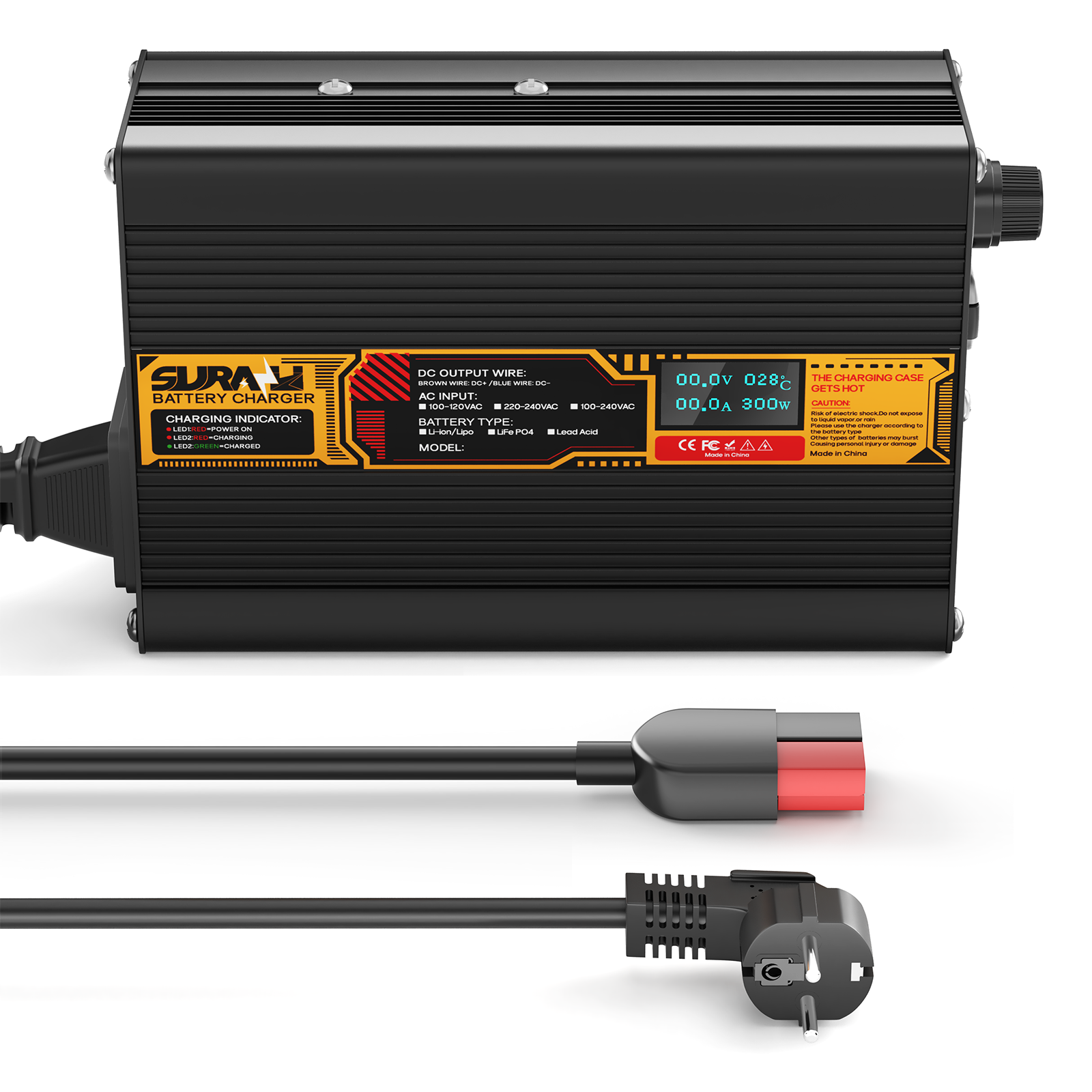 Suraziki Lithium 84 V 2 A Batterieladegerät für 74 V 72 V Lithium-Ionen-Polymerbatterien, LED-Anzeige, vollständiger Schutz, Gehäuse aus Aluminiumlegierung