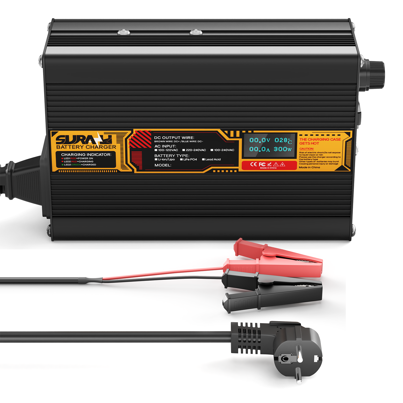 Suraziki LiFePO4 43.8V 6A Battery Charger for 36V/38.4V Lithium Iron Phosphate Batteries, LED Display, Full Protection