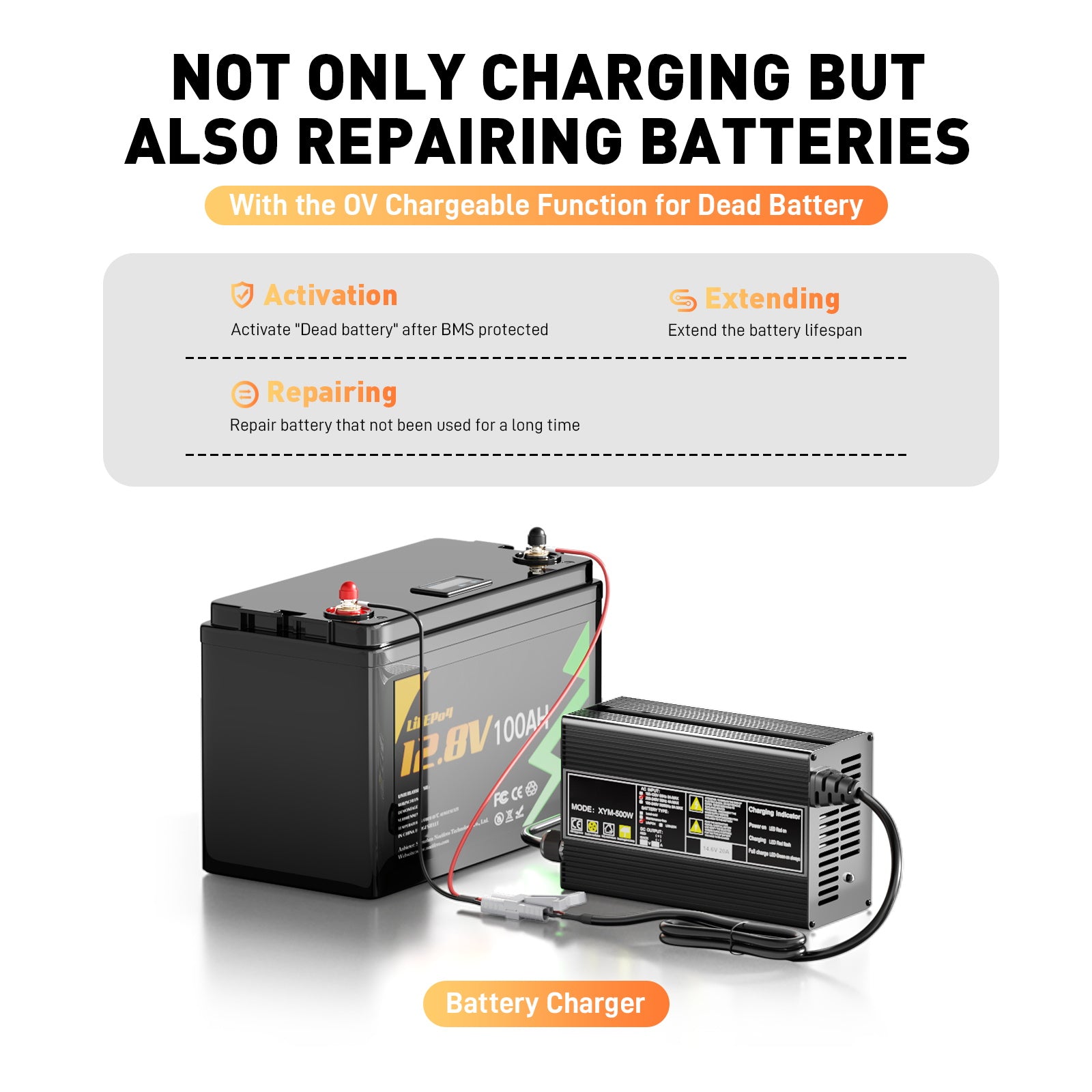 12V 20A LiFePO4 Battery Charger, Charging Voltage 14.6V , 0V BMS Activate, with Anderson 50A Quick charging connector