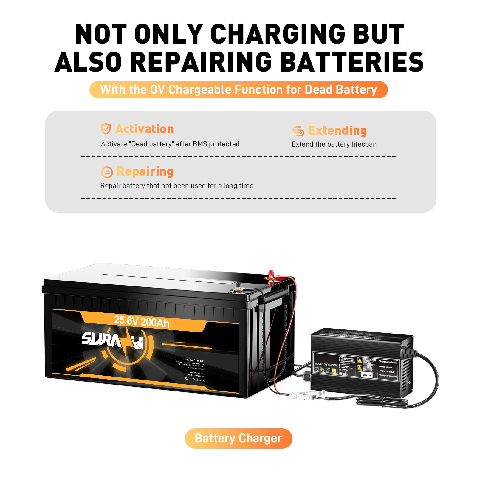 Suraziki 29.2V 15A LiFePO4 Battery Charger for 25.6V(24V) 8S Batteries – Waterproof, 0V BMS Activation, Automatic Shutdown, Ideal for Golf Carts, Motorhomes & Electric Fishing Motors